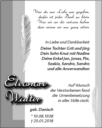 Traueranzeige von Eleonore Walter von Südthüringer Presse