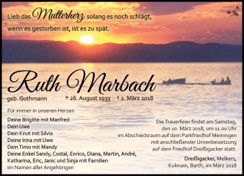 Traueranzeige von Ruth Marbach von Südthüringer Presse