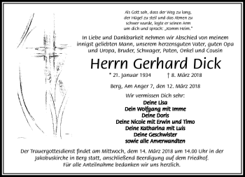 Traueranzeige von Gerhard Dick von Frankenpost