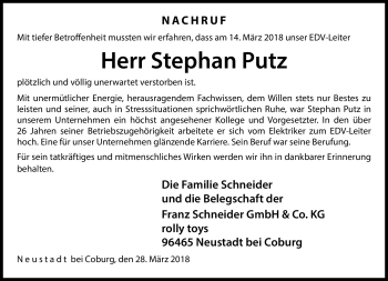 Traueranzeige von Stephan Putz von Neue Presse Coburg