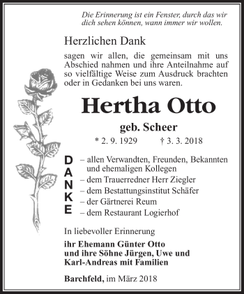 Traueranzeige von hertha Otto von Südthüringer Presse