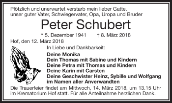 Traueranzeige von Peter Schubert von Frankenpost