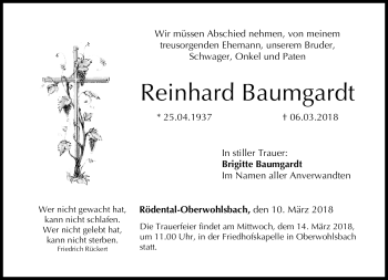 Traueranzeige von Reinhard Baumgardt von Neue Presse Coburg