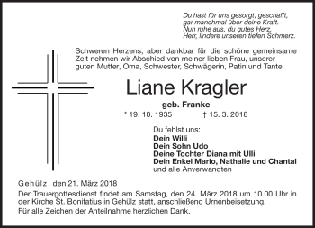 Traueranzeige von Liane Kragler von Neue Presse Coburg