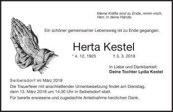 Traueranzeige von Herta Kestel von Neue Presse Coburg