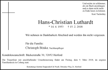 Traueranzeige von Hans-Christian Luthardt von Neue Presse Coburg