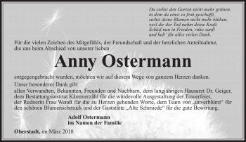 Traueranzeige von Anny Ostermann von Südthüringer Presse