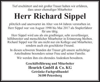Traueranzeige von Richard Sippel von Südthüringer Presse