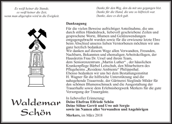 Traueranzeige von Waldemar Schön von Südthüringer Presse