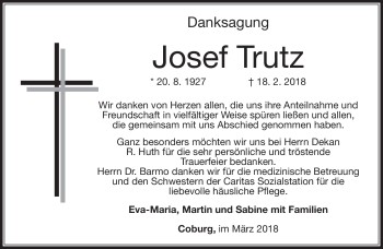 Traueranzeige von Josef Trutz von Neue Presse Coburg