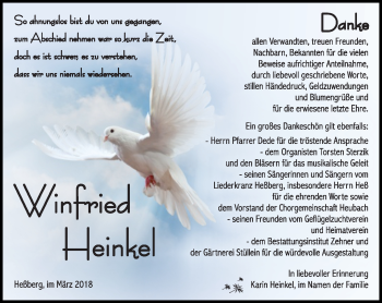 Traueranzeige von Winfried Heinkel von Südthüringer Presse