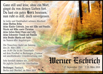 Traueranzeige von Werner Eschrich von Südthüringer Presse