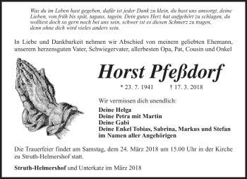 Traueranzeige von Horst Pfeßdorf von Südthüringer Presse
