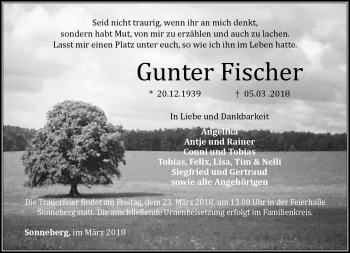 Traueranzeige von Gunter Fischer von Südthüringer Presse