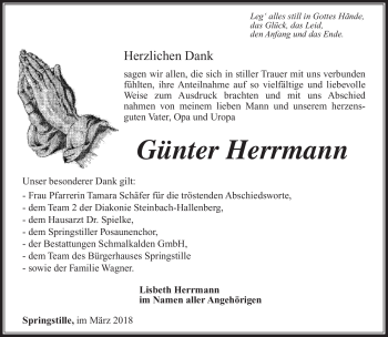 Traueranzeige von Günter Herrmann von Südthüringer Presse