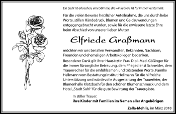 Traueranzeige von Elfriede Graßmann von Südthüringer Presse