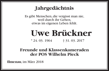 Traueranzeige von Uwe Brückner von Südthüringer Presse