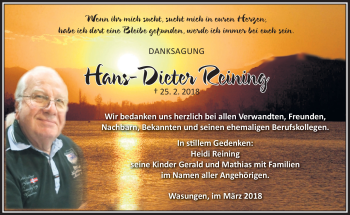 Traueranzeige von Hans-Dieter Reining von Südthüringer Presse