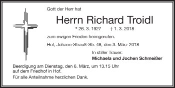 Traueranzeige von Troidl Richard von Frankenpost