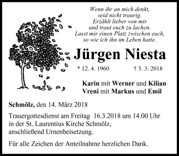 Traueranzeige von Jürgen Niesta von Neue Presse Coburg