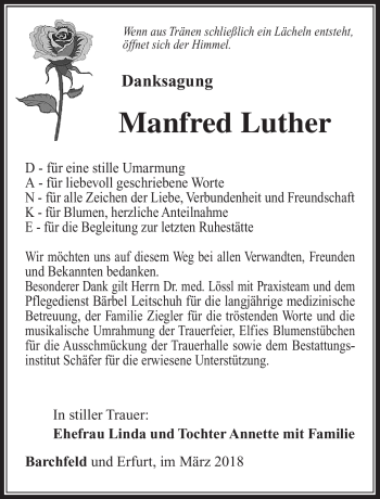 Traueranzeige von Manfred Luther von Südthüringer Presse