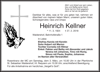 Traueranzeige von Heinrich Kellner von Frankenpost