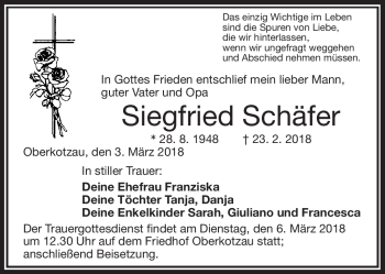 Traueranzeige von Siegfried Schäfer von Frankenpost