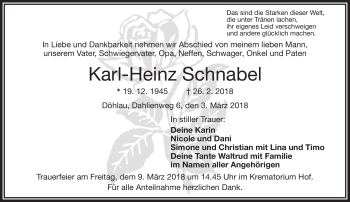 Traueranzeige von Karl-Heinz Schnabel von Frankenpost