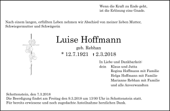 Traueranzeige von Luise Hoffmann von Neue Presse Coburg