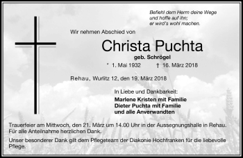 Traueranzeige von Christa Puchta von Frankenpost