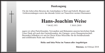 Traueranzeige von Hans-Joachim Weise von Südthüringer Presse