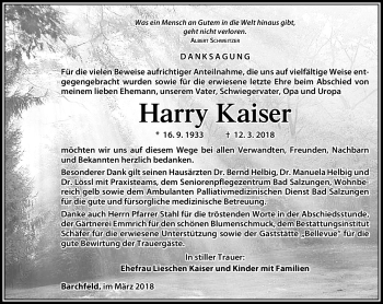 Traueranzeige von Harry Kaiser von Südthüringer Presse