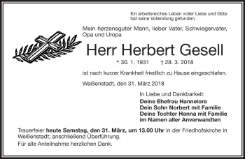 Traueranzeige von Herbert Gesell von Frankenpost