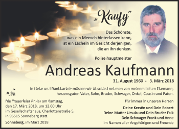 Traueranzeige von Andreas Kaufmann von Südthüringer Presse