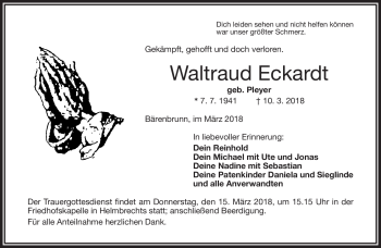 Traueranzeige von Waltraud Echardt von Frankenpost