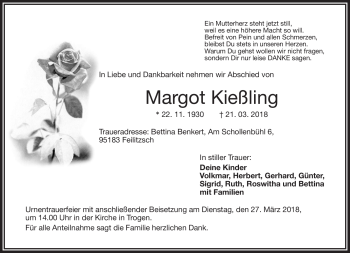 Traueranzeige von Margot Kießling von Frankenpost