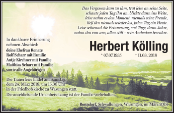 Traueranzeige von Herbert Kölling von Südthüringer Presse