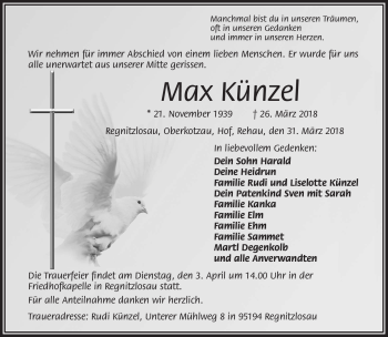 Traueranzeige von Max Künzel von Frankenpost