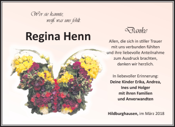 Traueranzeige von Regina Henn von Südthüringer Presse