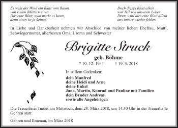 Traueranzeige von Brigitte Struck von Südthüringer Presse