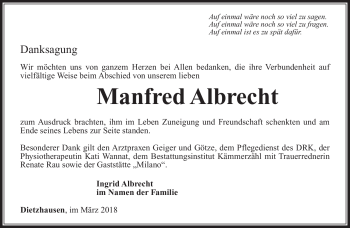 Traueranzeige von Manfred Albrecht von Südthüringer Presse