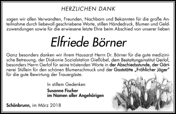 Traueranzeige von Elfriede Börner von Südthüringer Presse