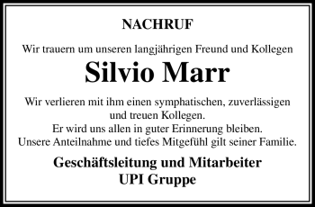 Traueranzeige von Silvio Marr von Südthüringer Presse