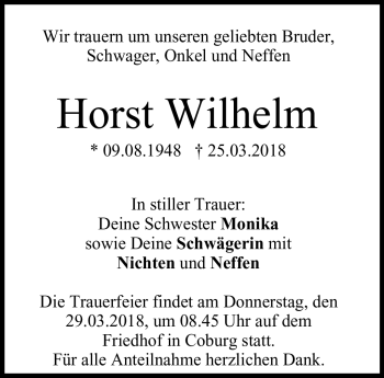 Traueranzeige von Horst Wilhelm von Neue Presse Coburg