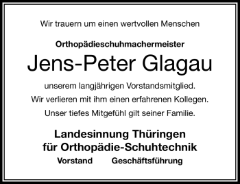 Traueranzeige von Jens-Peter Glagau von Südthüringer Presse