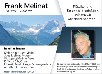 Traueranzeige von Frank Melinat von Neue Presse Coburg
