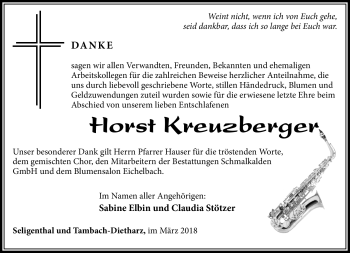Traueranzeige von Horst Kreuzberger von Südthüringer Presse