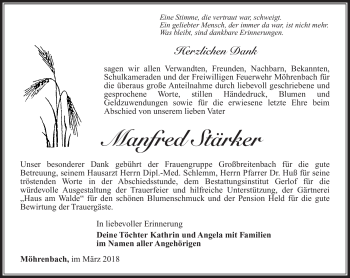 Traueranzeige von Manfred Stärker von Südthüringer Presse