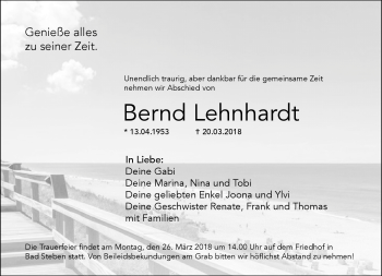 Traueranzeige von Bernd Lehnhard von Frankenpost