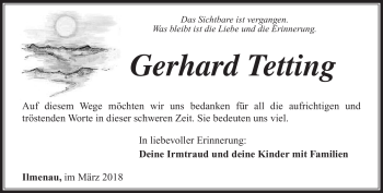 Traueranzeige von Gerhard Tetting von Südthüringer Presse